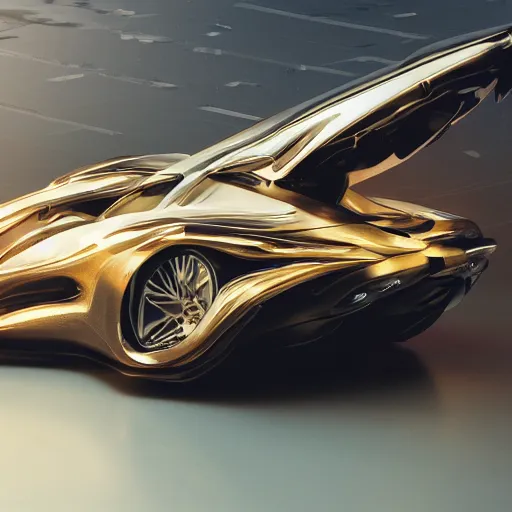 Image similar to car : motherboard forms designed by zaha hadid, sci-fi futuristic ultra realistic photography, keyshot render, octane render, unreal engine 5 lumen, high oiled liquid glossy specularity reflections, ultra detailed, golden hour, dramatic lighting 4k, 8k, 16k in the style ofblade runner 2049 Cyberpunk 2077 ghost in the shell thor 2 marvel film : tilt shift: sharp focus