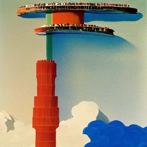 Prompt: by wayne thiebaud, by ryan mcginley experimental. a beautiful assemblage of a castle in the clouds.