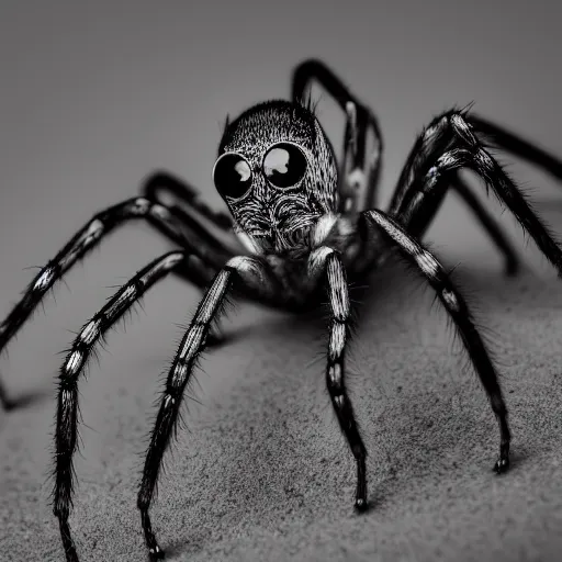 Image similar to macro lens photo of a spider, dynamic lighting, photorealistic, ultra detailed, stunning visuals, blur, studio photo, studio quality lighting, 8 k