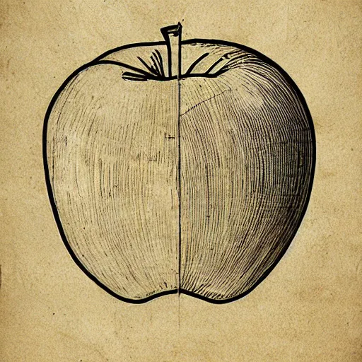 Prompt: schematics of an apple, davinci style, paper drawing, highly detailed, accurate from reality, usable to replicate, 8 k