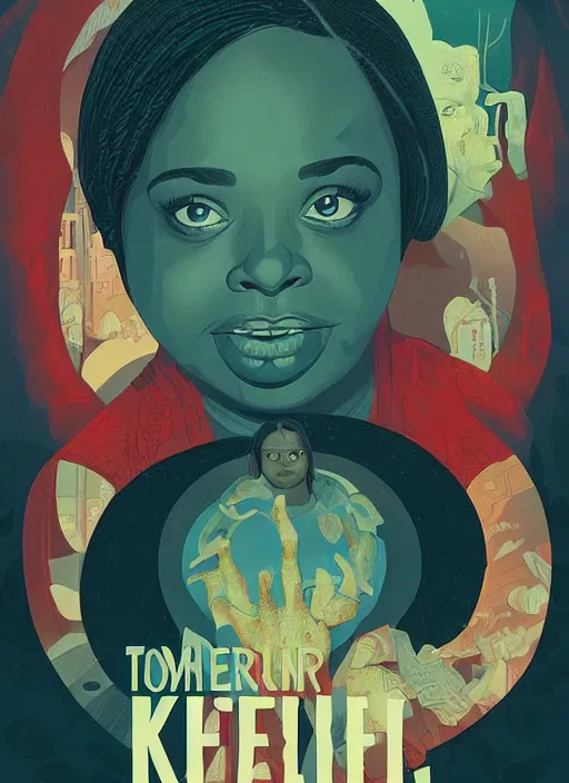 Image similar to poster artwork by Michael Whelan and Tomer Hanuka, Karol Bak of Octavia Spencer has a voice in her head, reality is a labyrinth, psychological thriller from scene from Twin Peaks, clean, simple illustration, nostalgic, domestic, full of details