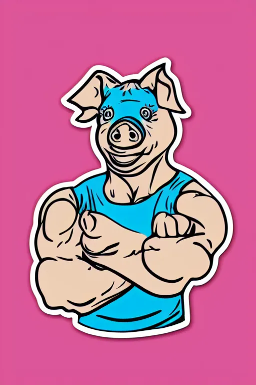 Prompt: A pig fitness coach, sticker, portrait, highly detailed, colorful, illustration, smooth and clean vector curves, no jagged lines, vector art, smooth