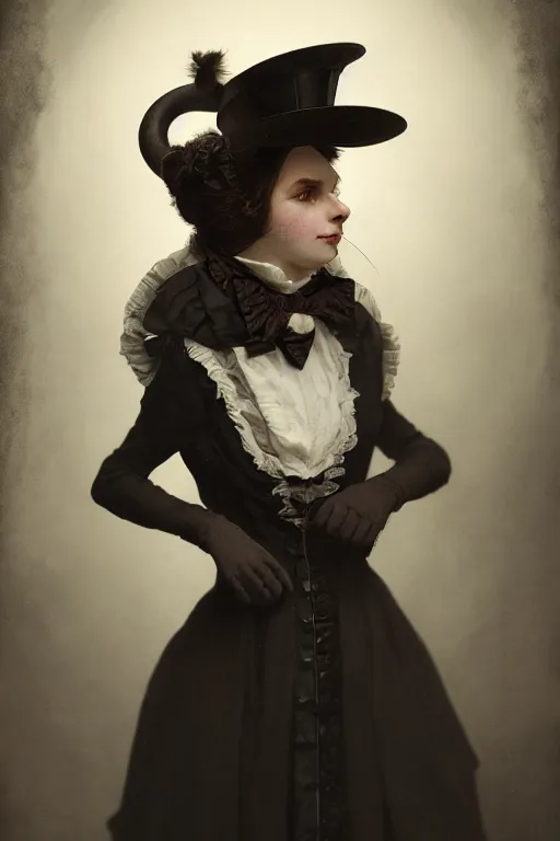 Prompt: wet plate photograph, portrait of an anthropomorphic cat, dressed as a victorian - era woman, dramatic lighting, highly detailed, digital painting, artstation, concept art, smooth, sharp focus, illustration, art by wlop, mars ravelo and greg rutkowski