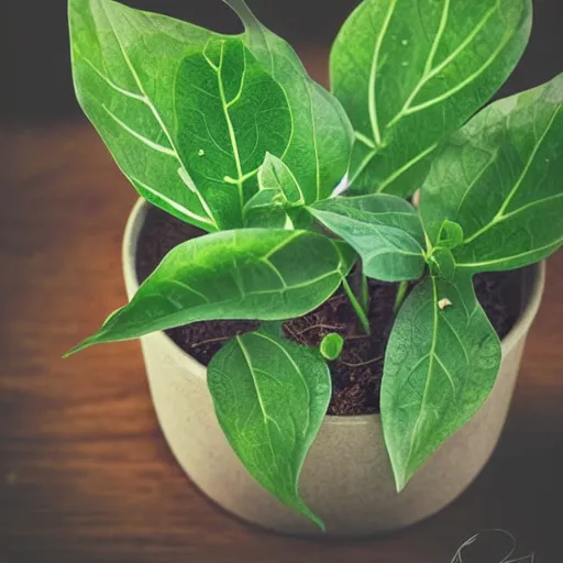 Prompt: mandrake leaves on a head in the porcelain pot, digital drawing, Harry Potter, roots, herbology, on the table in greenhouse, in the ray of sunshine, digital art, sharp focus, high detailed, calm, warm lighting, sparkles, by Rutkowsky,