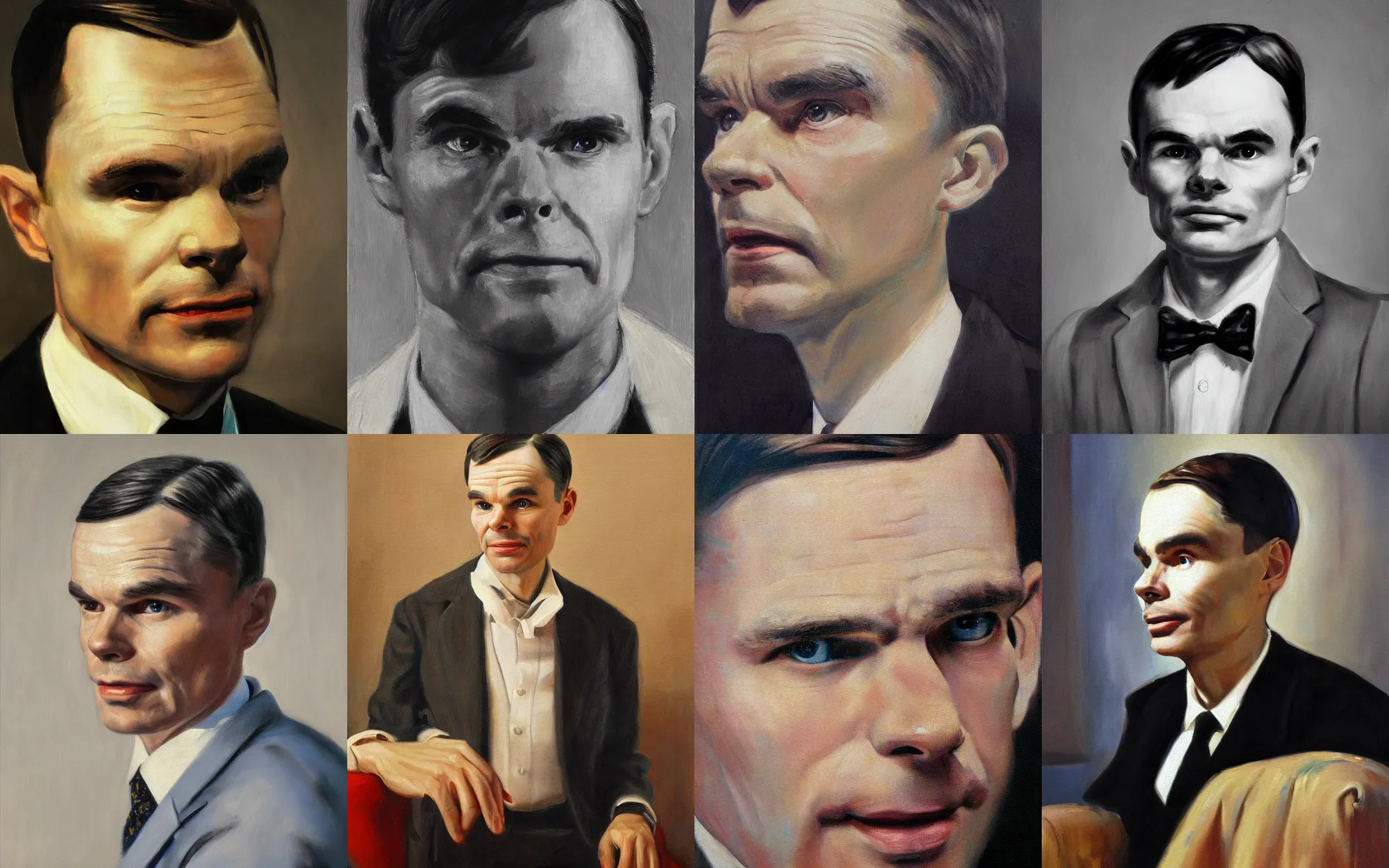 Prompt: portrait of alan turing as the godfather in a gay parade, film still, detailed realism face in painting, detailed beautiful portrait, oil painting masterpiece, 8 k resolution, smooth, sharp focus, trending on artstation, by rembrandt