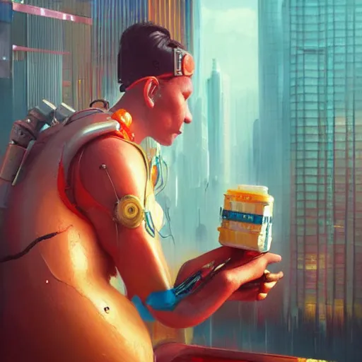 Image similar to cyberpunk hot dog, mechanical hot dog, tubes fused with the body, painted by stanley lau, painted by greg rutkowski, painted by stanley, artgerm, masterpiece, digital art, trending on arts