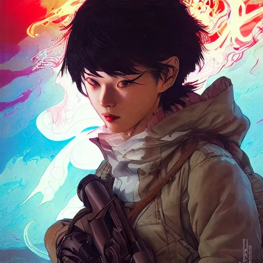 Image similar to prompt : stealthy rogue adventure character portrait soft light painted by james jean and katsuhiro otomo and erik jones, inspired by akira anime, smooth face feature, intricate oil painting, high detail illustration, sharp high detail, manga and anime 1 9 9 9