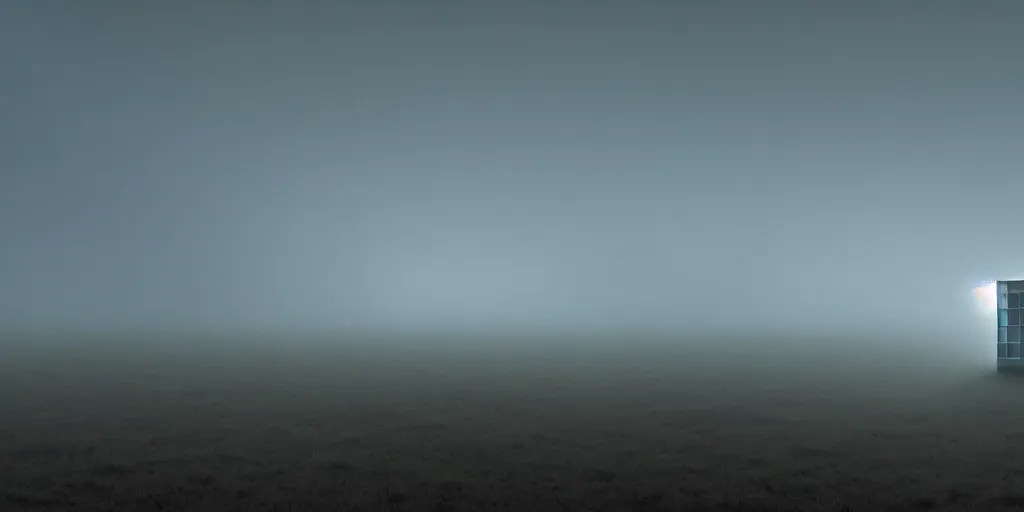 Image similar to white honeycomb organic illuminated building with warm illumination inside by kendall buster sits on the field evening atmosphere in low fog, 4 k, insanely quality, highly detailed, film still from the movie directed by denis villeneuve with art direction by zdzisław beksinski, telephoto lens, shallow depth of field