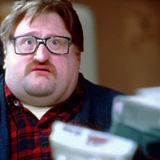 Prompt: gabe newell as a guest in home alone movie
