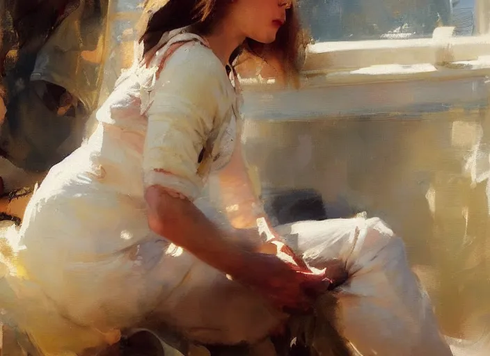 Image similar to oil painting of woman diaper, art by anders zorn, wonderful masterpiece by greg rutkowski, beautiful cinematic light, american romanticism by greg manchess, jessica rossier