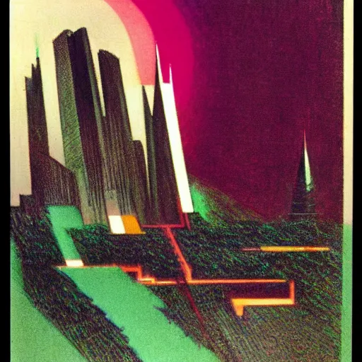 Image similar to frank lloyd wright's design for the emerald city, color pastel drawings by hugh ferriss