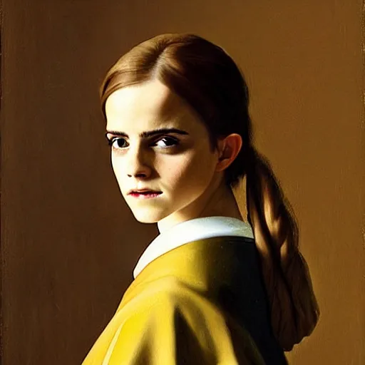 Prompt: emma watson painted by vermeer