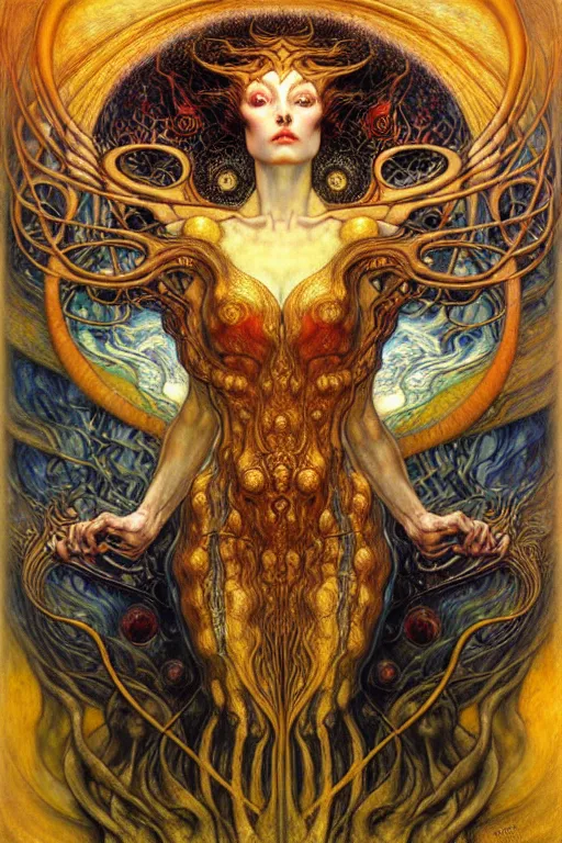 Image similar to Divine Chaos Engine by Karol Bak, Jean Delville, William Blake, Gustav Klimt, and Vincent Van Gogh, symbolist, visionary