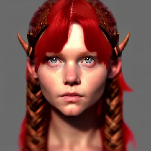 Image similar to face of a red haired viking girl, trending on artstation.
