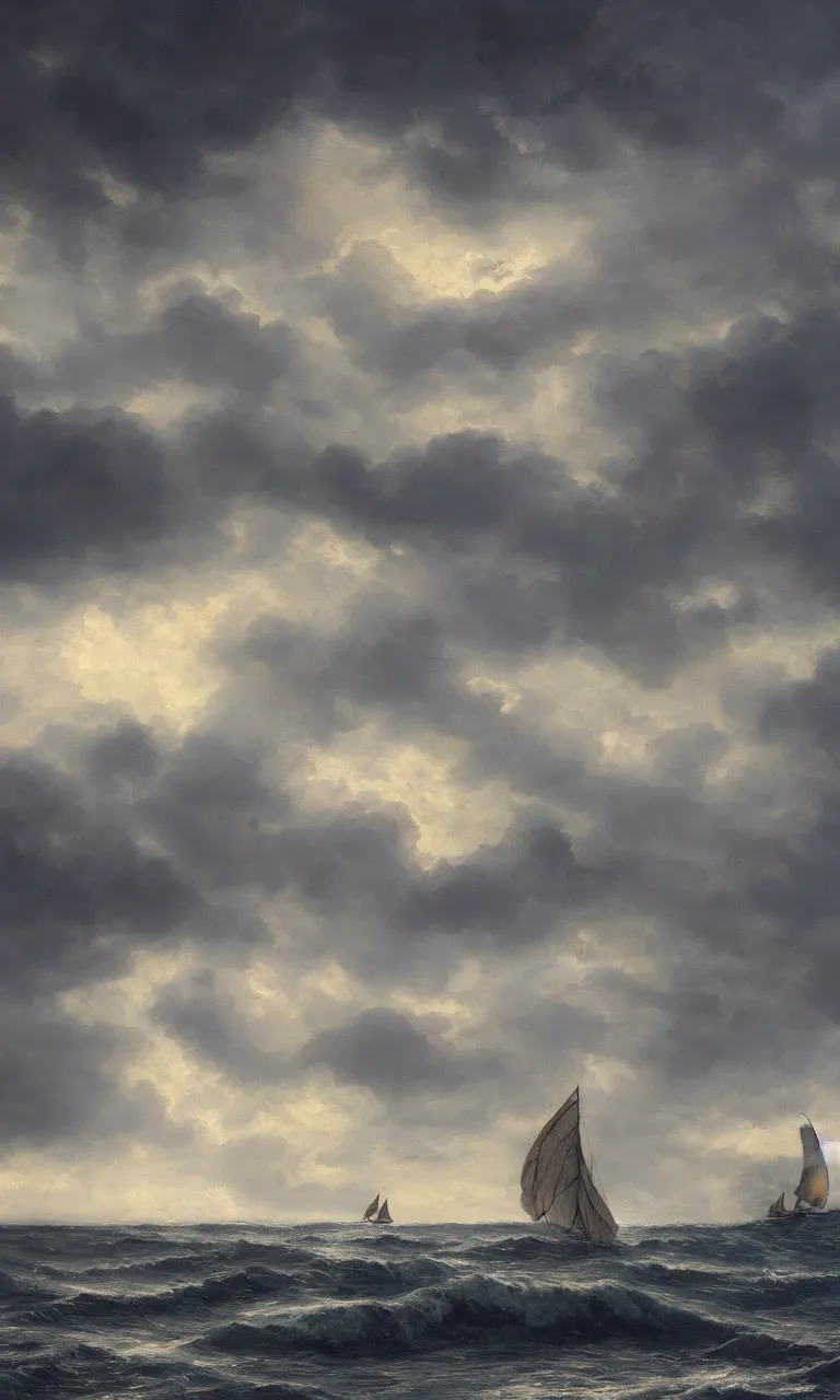 Image similar to a real photographic landscape painting with incomparable reality, super wide, ominous sky, sailing boat, wooden boat, lotus, huge waves, starry night, harry potter, volumetric lighting, clearing, realistic, james gurney, artstation