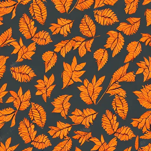pattern art, orange and black color scheme, leaves and | Stable