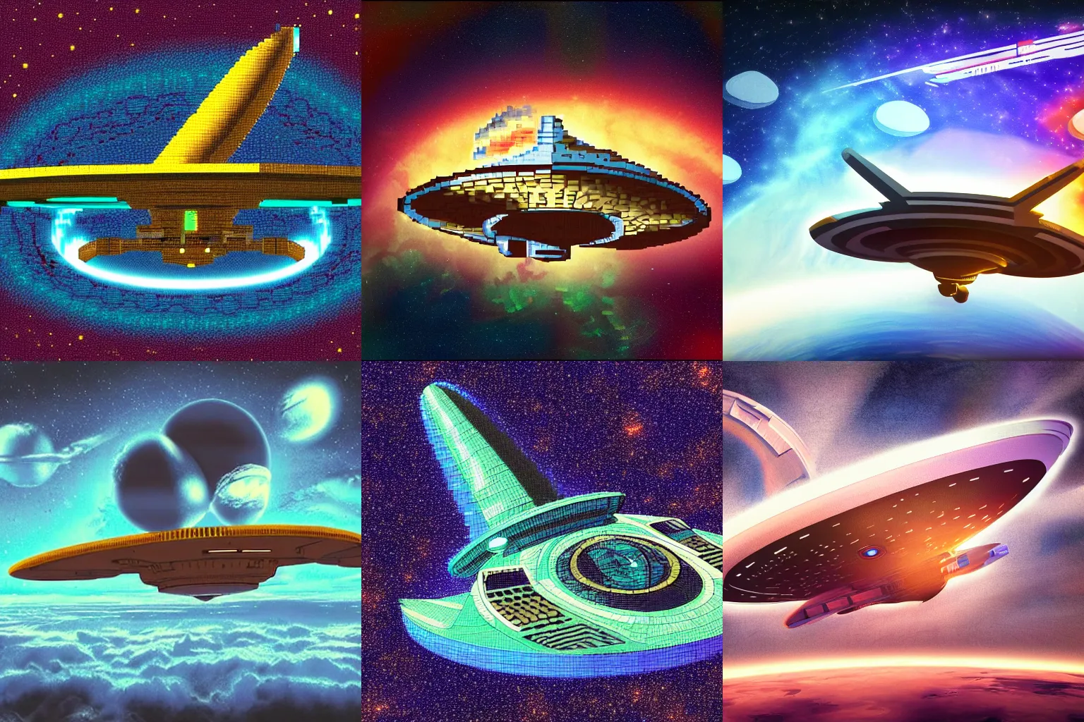 Prompt: picture of Starship enterprise, pixel art, 2d art, surreal, 4k
