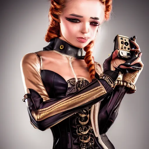 Image similar to 8 k award winner photo of a steampunk android beauty