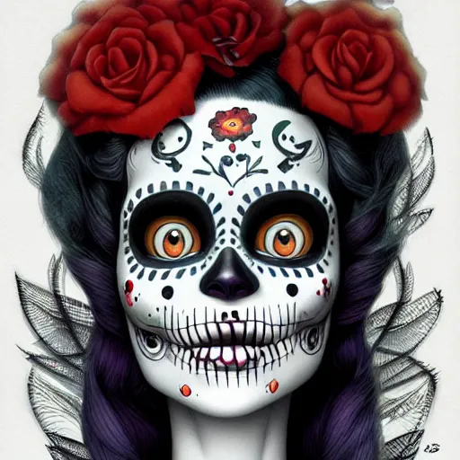 Prompt: Lofi dio de los muertos portrait Pixar style by Joe Fenton and Stanley Artgerm and Tom Bagshaw and Tim Burton