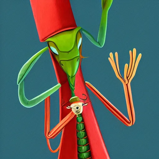 Image similar to and anthropomorphic praying mantis with a mitre and crosier, preaching at the pulpit to an audience, ultra detailed, 8 k, trending on artstation, award - winning art,