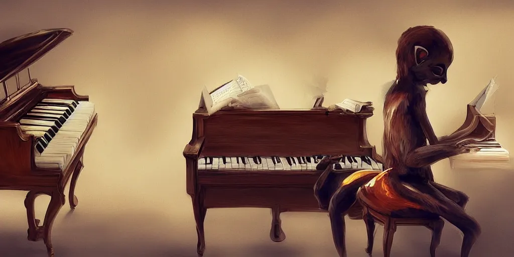 Prompt: a cricket playing a piano like a human, digital art, artstation