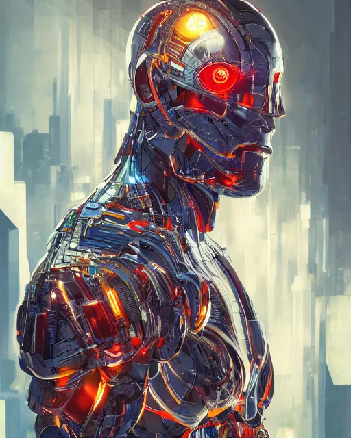 Image similar to cyborg man in suit. intricate abstract. intricate artwork. by tooth wu, wlop, beeple, dan mumford. trending on artstation, greg rutkowski very coherent symmetrical artwork. cinematic, hyper realism, high detail, octane render, 8 k, iridescent accents