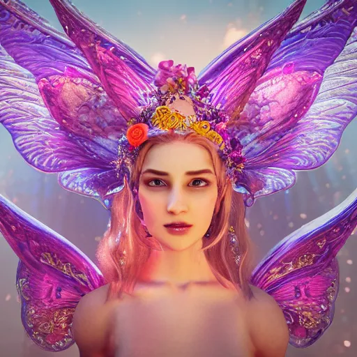 Image similar to portrait of fairy princess, beautiful, attractive, glowing, ornate and intricate, jaw dropping, dynamic lighting, colorful, fairy tale, intricate and detailed, 4 k octane render, intricate wings