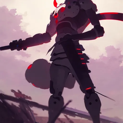 Image similar to cyborg samurai, gapmoe yandere grimdark, trending on pixiv fanbox, painted by greg rutkowski makoto shinkai takashi takeuchi studio ghibli, akihiko yoshida