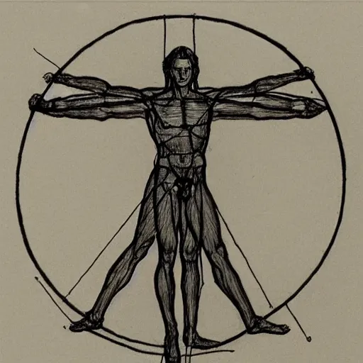 Image similar to Vitruvian Man by Edward Hopper, line drawing, highly detailed, HD,