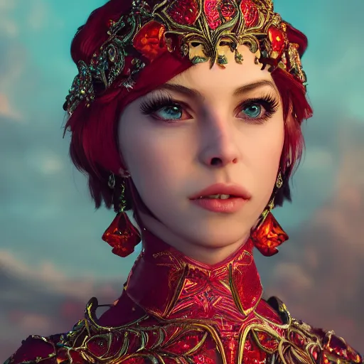 Image similar to portrait of wonderful princess of ruby with fair skin, ornate 8 k gorgeous intricate detailed, accent lighting, dramatic light, octane render