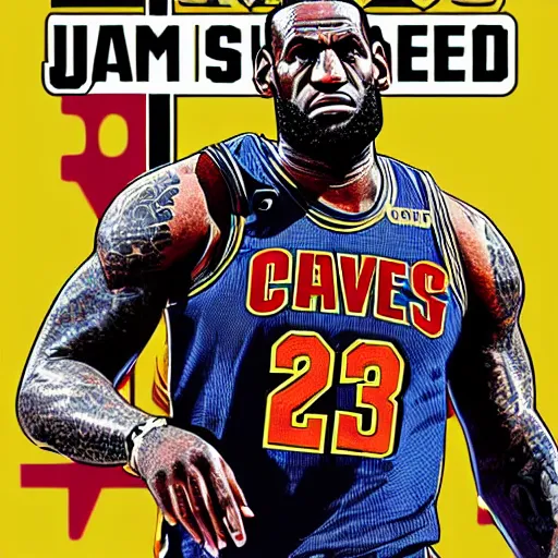 Image similar to happy lebron james, gta v cover art, art by stephen bliss