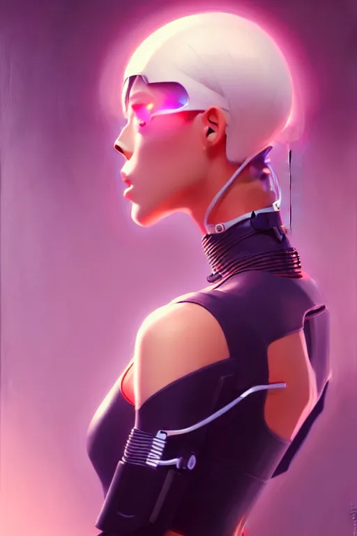 Image similar to a ultradetailed beautiful painting of a stylish woman cyborg, oil painting, by ilya kuvshinov, greg rutkowski and makoto shinkai, trending on artstation