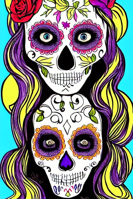 Image similar to illustration of a sugar skull day of the dead girl, art by paul booth