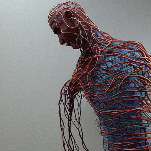 Prompt: wire sculpture of the human vascular system, realistic