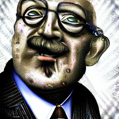 Image similar to portrait of a uncanny artist by Chor Boogie and Salvador Dali collaboration, digital art, mix of aesthetics, close up, high details