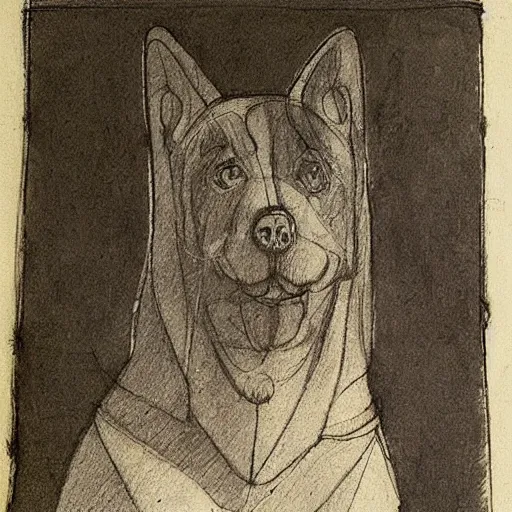 Prompt: a blueprint sketch of a dog by leonardo da vinci