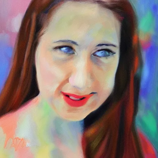 Image similar to an impressionistic painting of youtube sara dietschy, hyperdetailed, hyper realistic