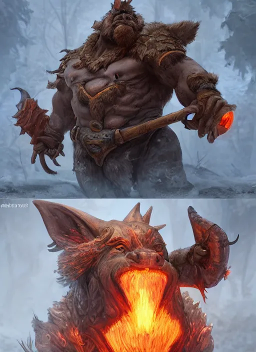 Image similar to а fantasy Proto-Slavic mythology boar inspired blizzard games, full body, detailed and realistic, 4k, top-artstation, octane render