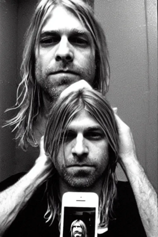 Prompt: kurt cobain makes selfie before suicide