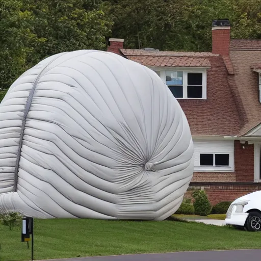 Prompt: a deflating house in a suburban neighborhood