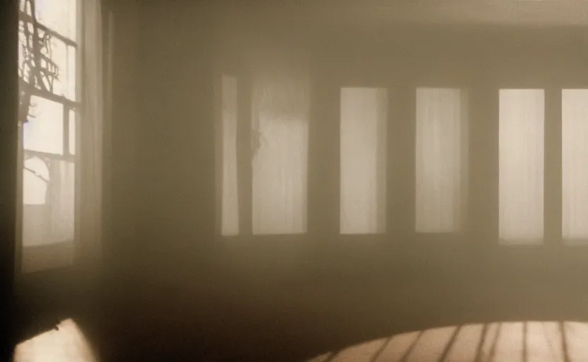 Image similar to cinematic screenshot of the surreal interior for house built on nothing and something for the nothing underneath, moody scene from being john malcovich directed by charlie kaufman ( 2 0 0 1 ), moody volumetric light morning, anamorphic lenses, kodak color film stock