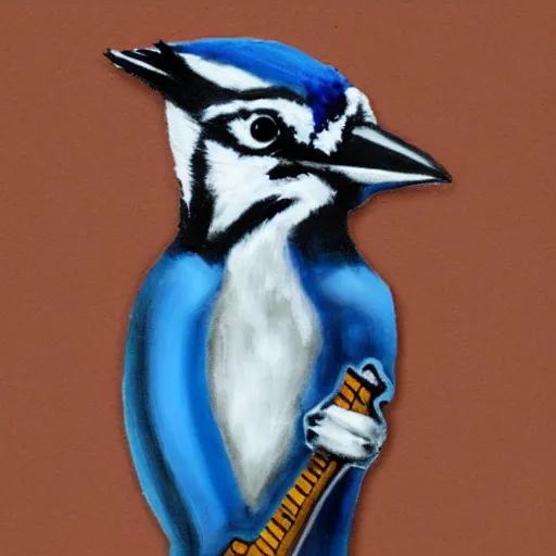 Image similar to bluejay standing on a guitar