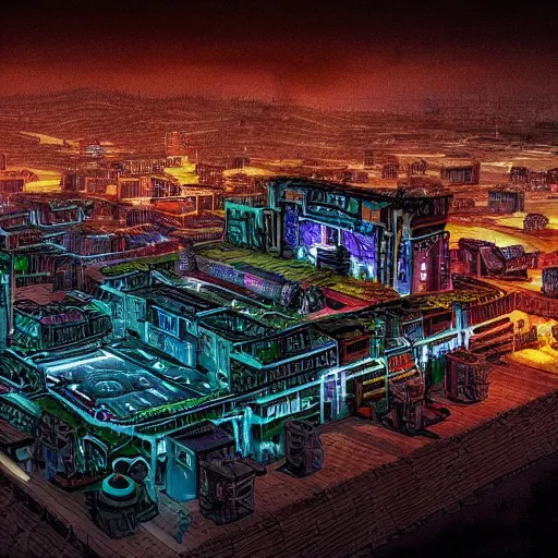 Image similar to night shot of a cyberpunk mayan mayan city