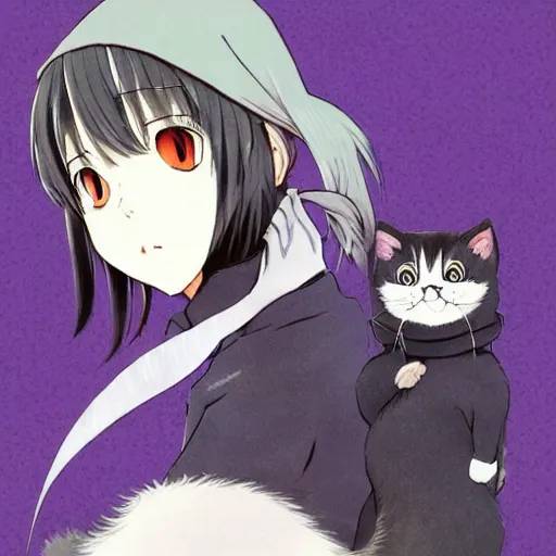 Image similar to yato from noragami with a cute cat, profile picture, vintage fashion, highly detailed, reflection, 8 k, realistic artwork, hd, inspired by noragami, 9 0 s anime art style, elegant,