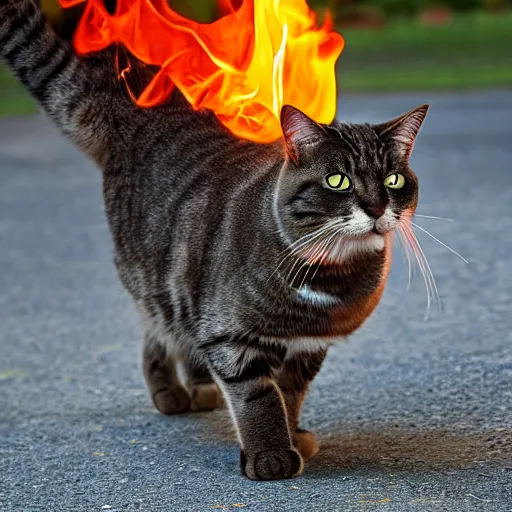 Image similar to professional photograph of a cat throwing a molotov