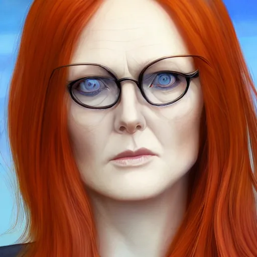 Image similar to juliane moore by Range Murata, Katsuhiro Otomo, Yoshitaka Amano, and Artgerm. 3D shadowing effect, 8K resolution