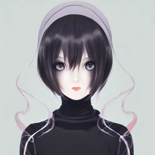 Prompt: portrait of beautiful symmetrical anime girl, black hair, attractive, casual, modern, highly detailed, digital painting, smooth, sharp focus, illustration, art by arco wada, 8 k,