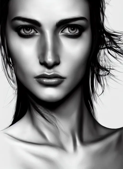 Image similar to up close portrait of a beautiful woman in black and white, photorealistic, upper body, art by diego fazio and diegoKoi and oscar Ukono, concept art, sharp focus, artgerm, 8k highly detailed