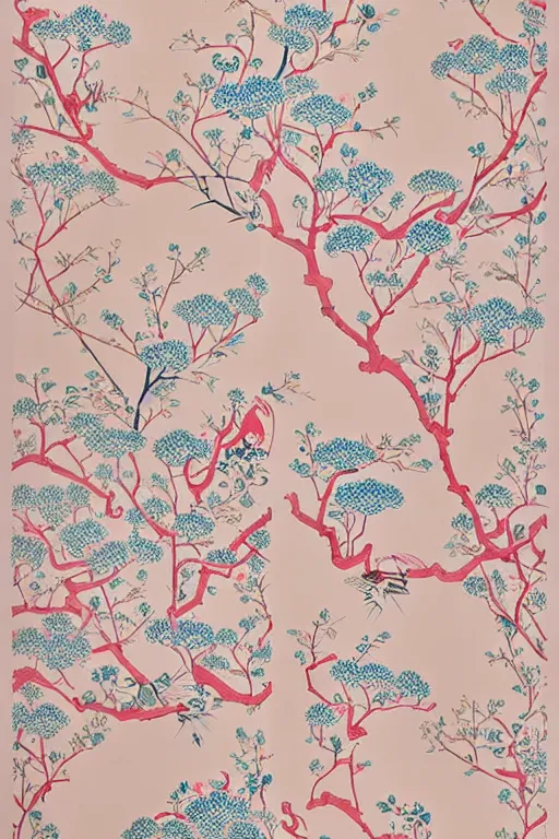 Prompt: Chinoiserie floral wallpaper by James Jean, victo ngai