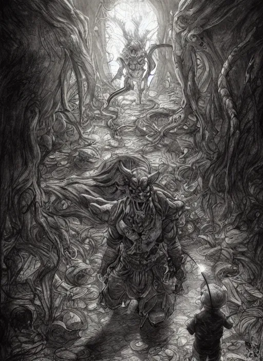 Prompt: portrait, A demon being led around on a leash by a toddler, tea party, watercolor, dramatic lighting, cinematic, establishing shot, extremely high detail, foto realistic, cinematic lighting, pen and ink, intricate line drawings, by Yoshitaka Amano, Ruan Jia, Kentaro Miura, Artgerm, post processed, concept art, artstation, matte painting, style by eddie mendoza, raphael lacoste, alex ross